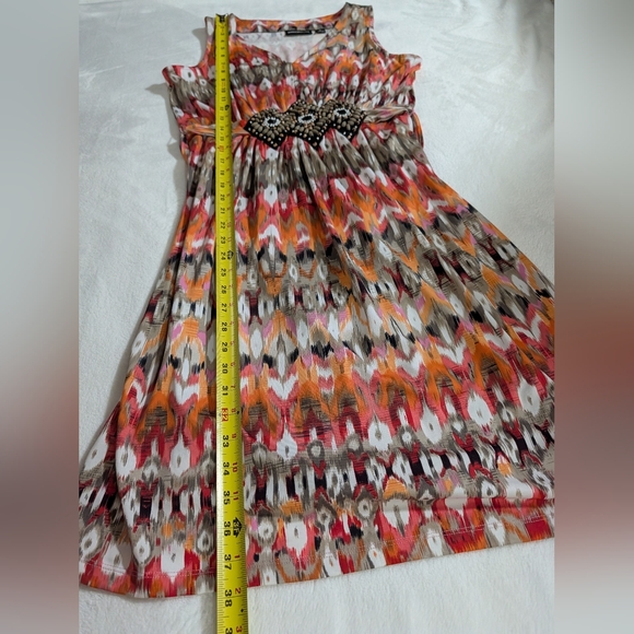 Nina Leonard Sleeveless Summer Dress, Size Medium, Belted Multicolor Pattern - Picture 5 of 7